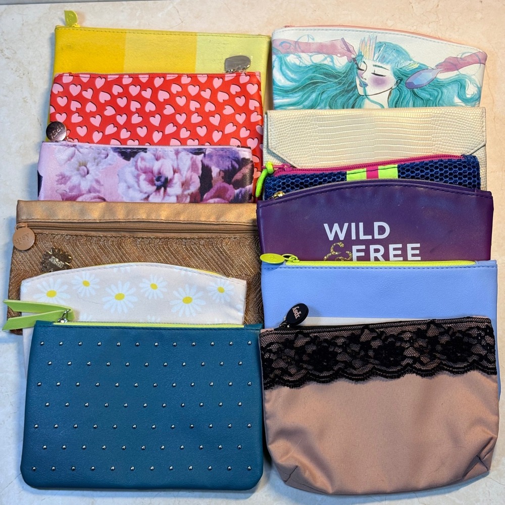 Lot of 12 Ipsy Glam Bag Makeup Pouches Multicolor‎ Floral Mesh Travel Bags